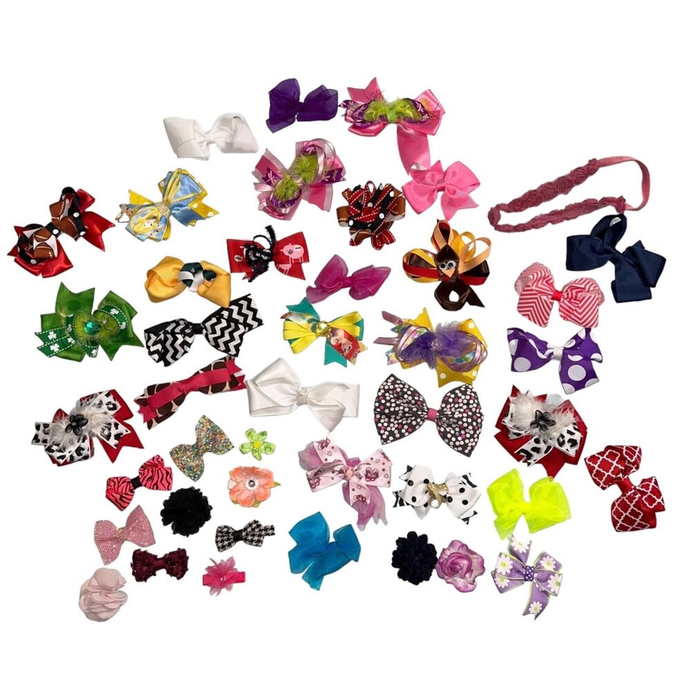Girls Hair Bow Lot 40 Assorted Hair Clips Barrettes Headbands Colorful Seasonal